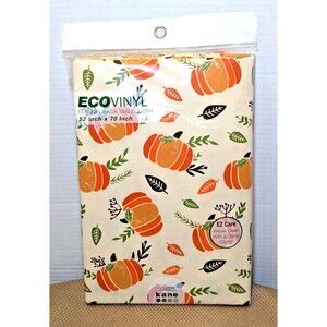 Kane Eco Vinyl Harvest Pumpkins Tablecloth 52 x 70-inch Flannel Backed Holiday